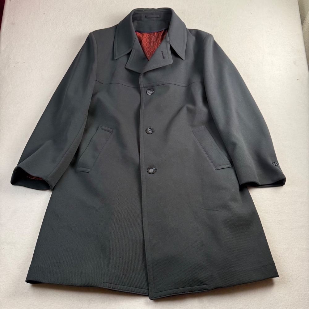 Barometer Mens Vintage Charcoal Grey Car Coat Overcoat‎ Red Lining Sz 46 Chest